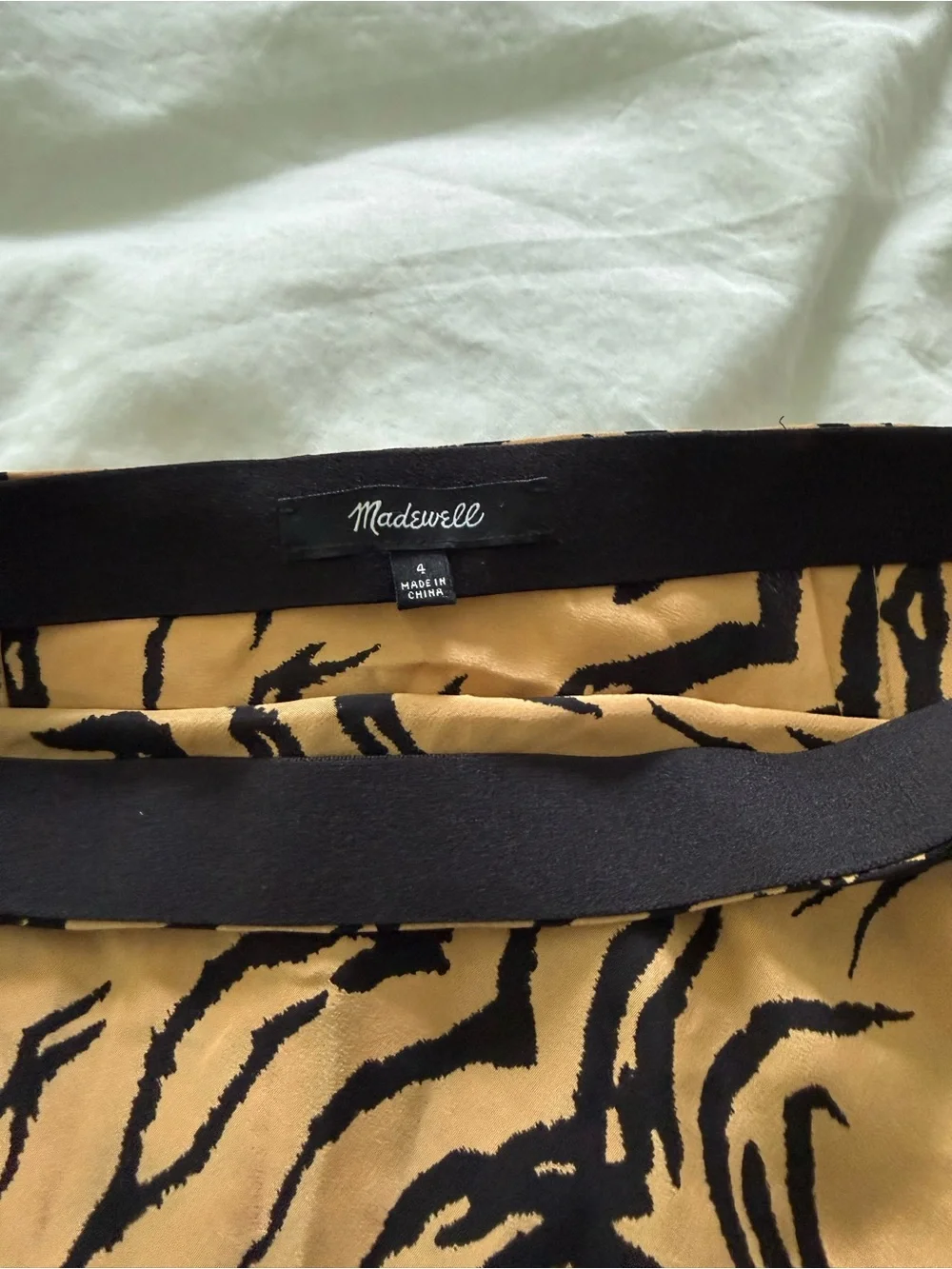 Madewell Tan and Black Animal-Print Midi Skirt